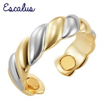 Escalus Party 2-Tone Gold Silver Color Round Magnetic Women Ring Resizable Femal - £11.42 GBP