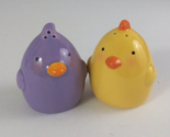 Vintage Russ Berrie Purple &amp; Yellow Chicks 2.75" Salt &amp; Pepper Shakers - $13.85