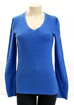 Adidas ClimaLite Blue Aeroknit V-Neck Long Sleeve Tee Shirt T-Shirt Women&#39;s NWT - £35.88 GBP