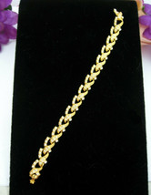 Rhinestone BRACELET Goldtone Vintage Ribbons Crossed X Links Clear Stones 7 1/4 - £13.27 GBP