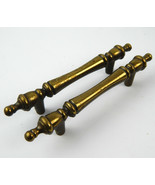 PAIR (2) Brass Turned Drawer / Cabinets Pulls Handles 5&quot; Reclaimed - £6.21 GBP