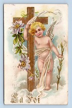 Cherub w Golden Cross and Flowers La Voi To You Gilt Embossed DB Postcar... - $6.88