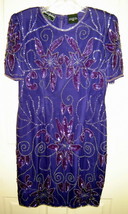 ROBERT ANTHONY Royal Purple Beaded/Sequined Silk Evening Sheath Dress (8... - $97.02