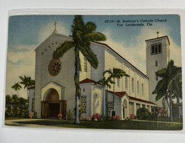 Postcard Church St. Anthony&#39;s Ft. Lauderdale FL Linen Posted 1960 - £4.97 GBP