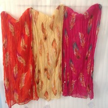 Crinkle Scarf Wrap Shawl Feather Print Pink Orange Yellow NEW Soft - $6.99