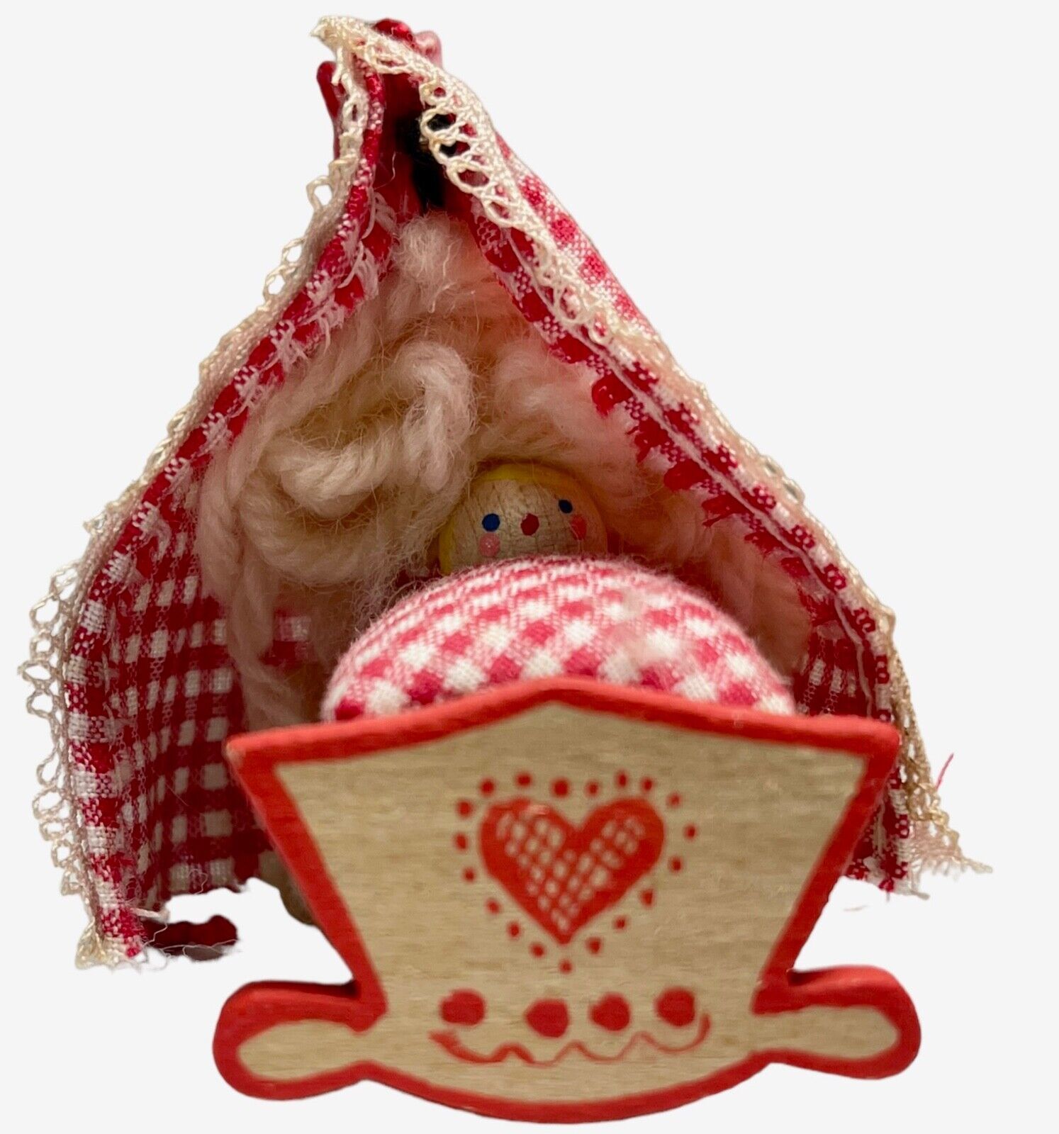 Primary image for Kathe Wohlfahrt Christmas Ornaments Baby in Cradle Red Checkered Heart Germany