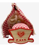 Kathe Wohlfahrt Christmas Ornaments Baby in Cradle Red Checkered Heart Germany - $26.99