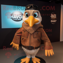 Brown Gull mascot costume character dressed with a Moto Jacket and Shawls - £1,081.70 GBP