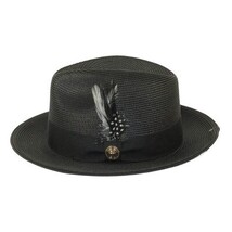 Men's Milani Straw Braided Fedora Hat Soft Crushable FDS-002 Solid Black image 7