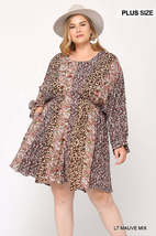 Plus Size Light Mauve Pink Long Sleeve Round Neck Dress with Side pockets - £23.18 GBP