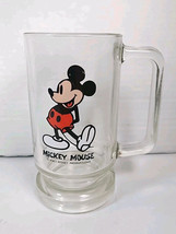 Vintage Walt Disney Mickey Mouse Clear Glass Mug Cup 5.5in with Handle 1... - $19.34