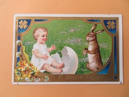 Easter Postcard Antique 1900&#39;s (Germany) Child with Hatching Egg and Rab... - £15.97 GBP