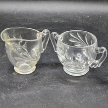 Indiana Glass Creamer And Open Sugar Set Willow Pattern - Clear Glass - Vintage - £14.03 GBP