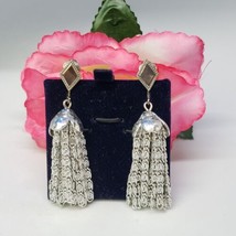 Vintage Sarah Coventry Tassel Dangle Silver Tone Clip On Earrings Snail Link Tas - $15.95