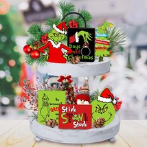 Christmas Tiered Tray Decorations Set - 6Pcs Christmas Wooden Signs Table - $41.99