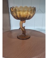 Vintage Indiana Glass Amber Lotus Blossom Pedestal Flower Compote Candy ... - £15.80 GBP