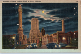 Michigan Avenue Looking North at Night Chicago Illinois Postcard Posted 1944 - £24.67 GBP