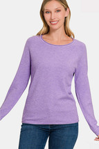 Zenana Rolled Round Neck Long Sleeve Sweater - £26.35 GBP