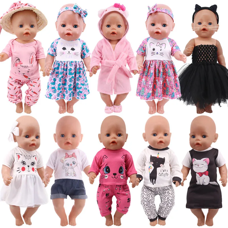 Play Doll Baby Clothes Kitty Kitten Cat Cartoon Dress Shoes Fit 18 Inch American - £22.91 GBP