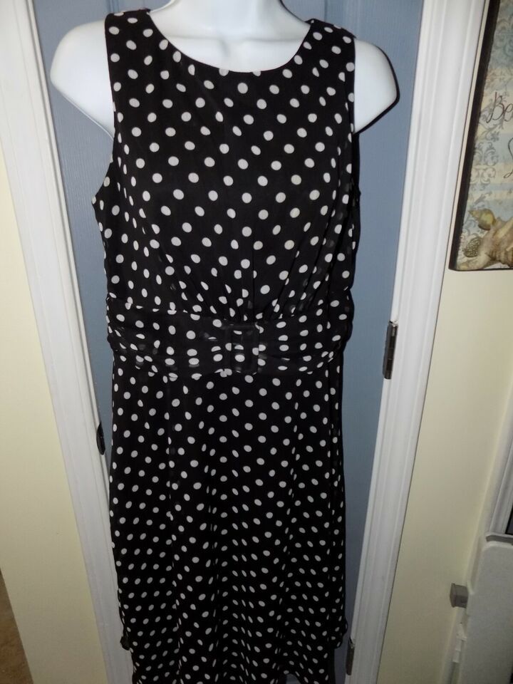 Primary image for MSK Lined Sleeveless Black/White Polka Dot Fit & Flair Dress Size 8 Women's EUC