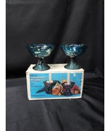 Vtg Indiana Blue Iridescent Carnival Glass Candlesticks Harvest Grape Or... - $18.69