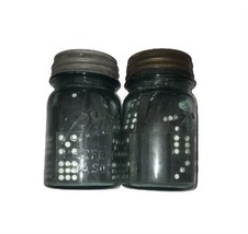 Wood Dominoes In Early 1900s Ball Mason Jars Set Of 2 - £25.27 GBP