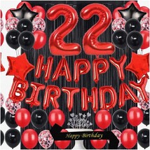 Red Black 22nd Birthday Bash Kit: Balloons, Cake Topper, Sash, Curtains, Star Ba - $54.44