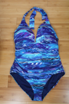 Lauren Ralph Lauren 12 Blue Purple Halter Tie NeckOne-Piece Swim Bathing... - $26.59