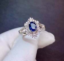 2.10CT Oval Simulated Sapphire Engagement Ring 925 Silver Gold Plated - £101.23 GBP