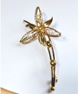 Vintage Signed CC 1/20 12k GF Flower Brooch Gold-tone W/Pearls 2.3/8&quot; long - $36.40 CAD