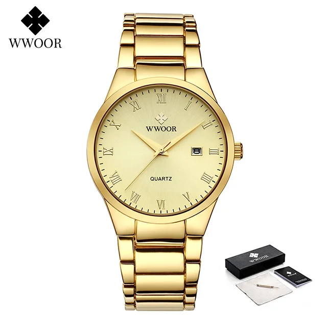 Gold Luxury Watch For Men Stainless Steel Casual Simple Business Watch Waterproo - £31.36 GBP