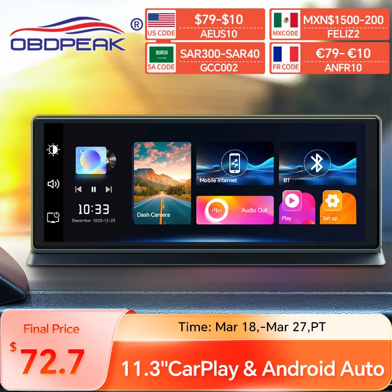 K2 Pro 11.3&quot; Dash Cam 4K 2160P Car DVR Recording Carplay &amp; Android Auto Wireless - £104.09 GBP+