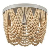 Home Decorators Harlan 15&quot; 3-Light Brushed Grey Flush Mount Natural Wood Beads - £70.19 GBP