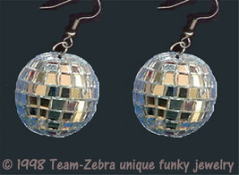 Disco Ball EARRINGS-MIRROR-Glass Dance Club Rave Party Dj Funky Jewelry-1-inch - £7.65 GBP