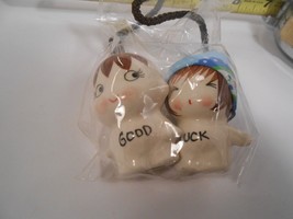 Ceramic Dolls Boy and Girl Good Luck 2&quot; Figurines Blue - £7.45 GBP