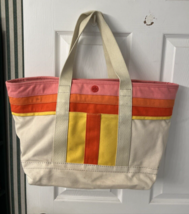 Tory Burch Authentic Color Block  Natural Canvas Large Zip Top Tote - $92.19