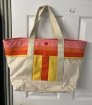 Tory Burch Authentic Color Block  Natural Canvas Large Zip Top Tote - £68.94 GBP