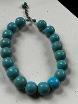 Large Chunky Plastic Turquoise Round Bead Necklace – 16 inches in length - £7.58 GBP