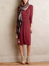 NWT Anthropologie Galena Midi Dress SMALL Wine Burgundy Womens Knit Dress - £43.44 GBP