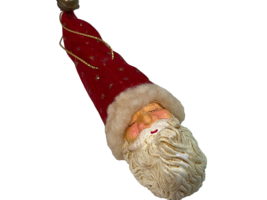 Vintage Sleeping Santa Face Christmas Ornament Resin w/Felt Red Hat Bell 4.5&quot; - £6.92 GBP