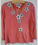 Vintage Jack B Quick Coral V Neck Grandmacore Beaded Rhinestones Starfis... - $37.79 CAD