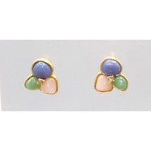 Vintage Avon Cabochon Trio Earrings, Multicolor with Crystal Center Studs - $31.93