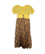 Vintage Girls Prairie Dress Yellow Floral Ruffle Trim Puff Sleeve Zip Ba... - £19.05 GBP