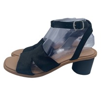 Lucky Brand Pemal Black Leather Sandals Heels Straps Buckle Womens 9 - £30.48 GBP