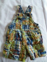 Baby Gap Patchwork Plaid Curious George Monkey Shortall Overalls 6-12 Summer - £13.05 GBP