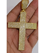 Croix Grande Pour Hommes En Argent Plaqué Or Jaune 14k 5ct Moissanite 3,25” - $331.66