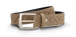 Mens belt criss-cross stitching on vegan nubuck square buckle adjustable... - $50.01