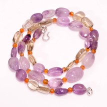 Amethyst Smoky Quartz Carnelian Gemstone Beads Necklace 3-14 mm 18&quot; UB-8338 - £7.86 GBP
