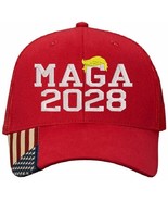 Trump Hat MAGA 2028 Embroidered Red Mesh Back Adjustable Hat w/ USA Flag... - $495.41 MXN