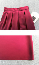 Wine Red Midi Party Skirt Women A-line Plus Size Polyester Pleated Midi Skirt image 5